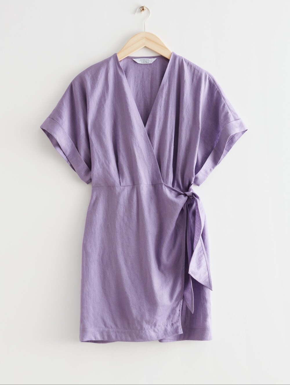 & Other Stories Wrap 100% Linen Lilac Mini Dress - Size 4 - Picture 3 of 4